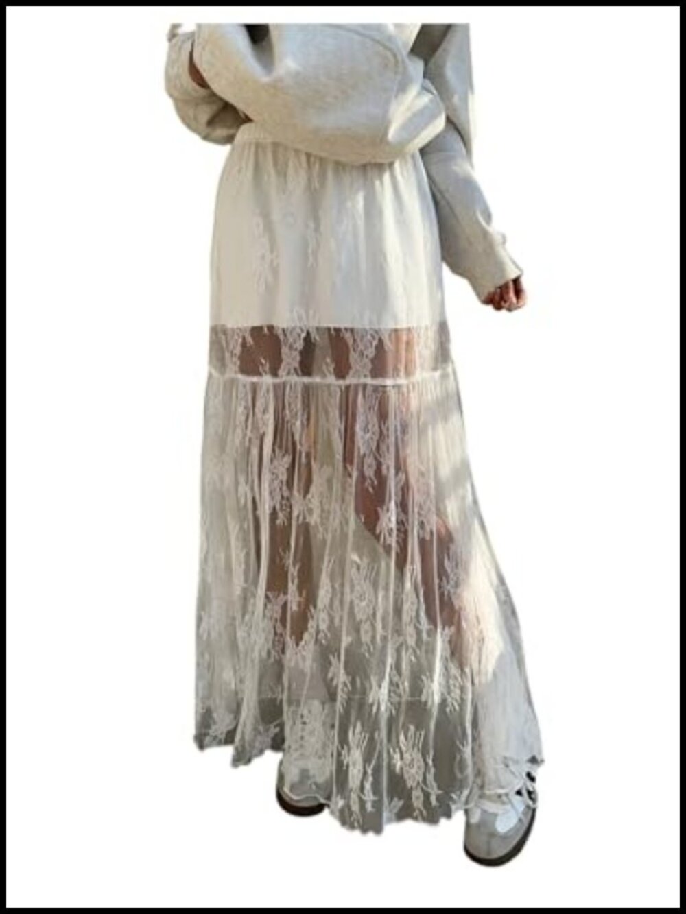 Women's Lace Maxi Skirt High Waisted A-Line Ruffle Flowy Y2K Renaissance Fairy - Picture 1 of 6